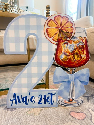 21st Birthday Sign- Gingham Aperol