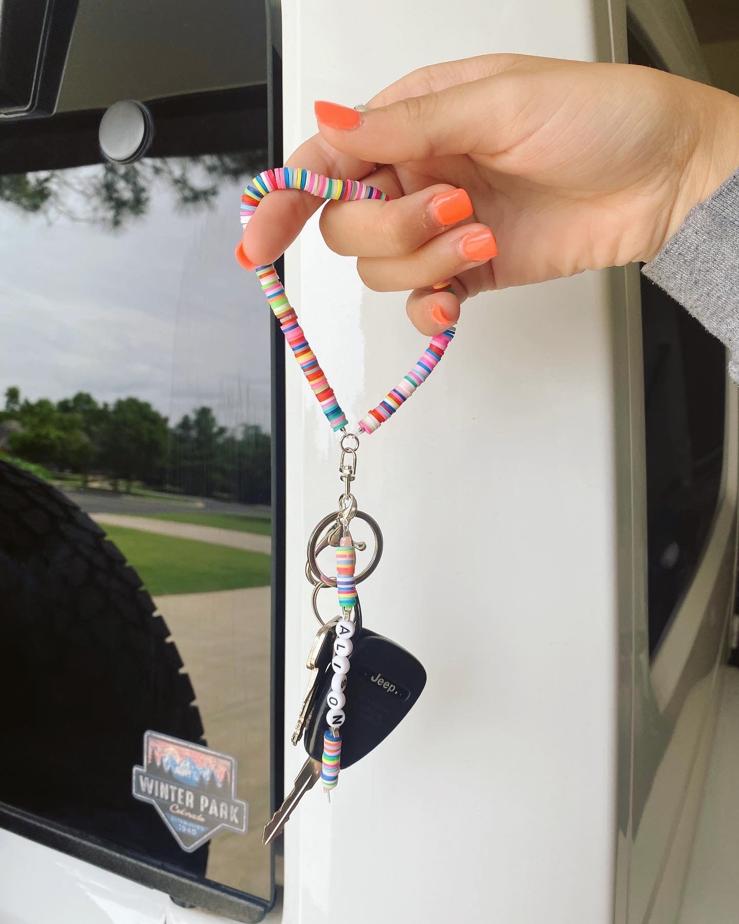 Multi Color Loose Beaded Wristlet Keychain