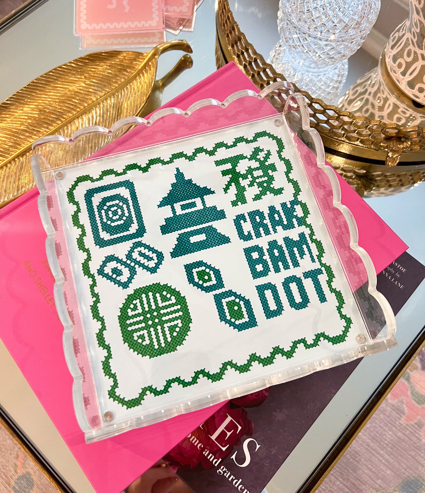 Mahjong Inspired Acrylic Tray- Coastal Spritz