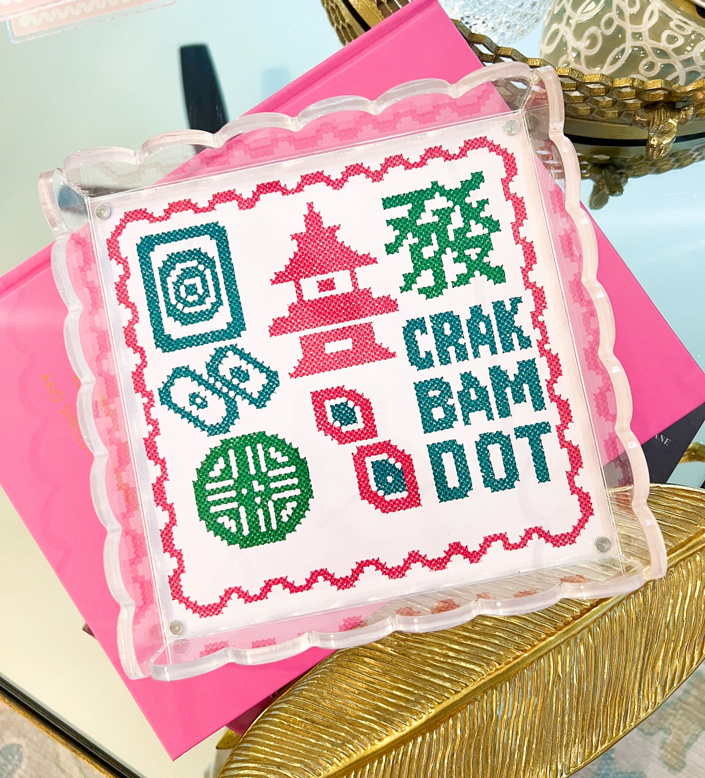 Mahjong Inspired Acrylic Tray- Palm Springs