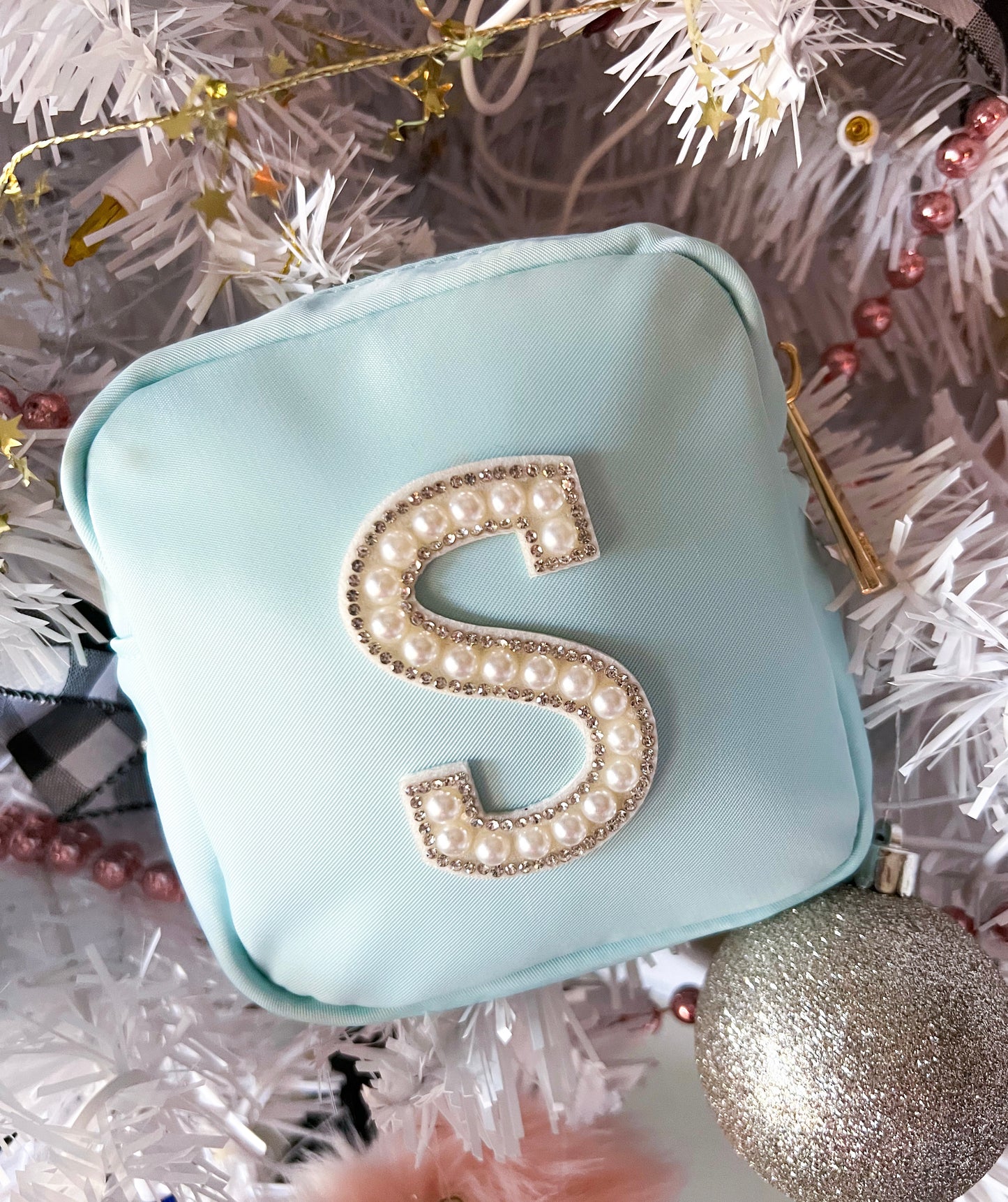Light Blue Pearl Initial Letter Bag