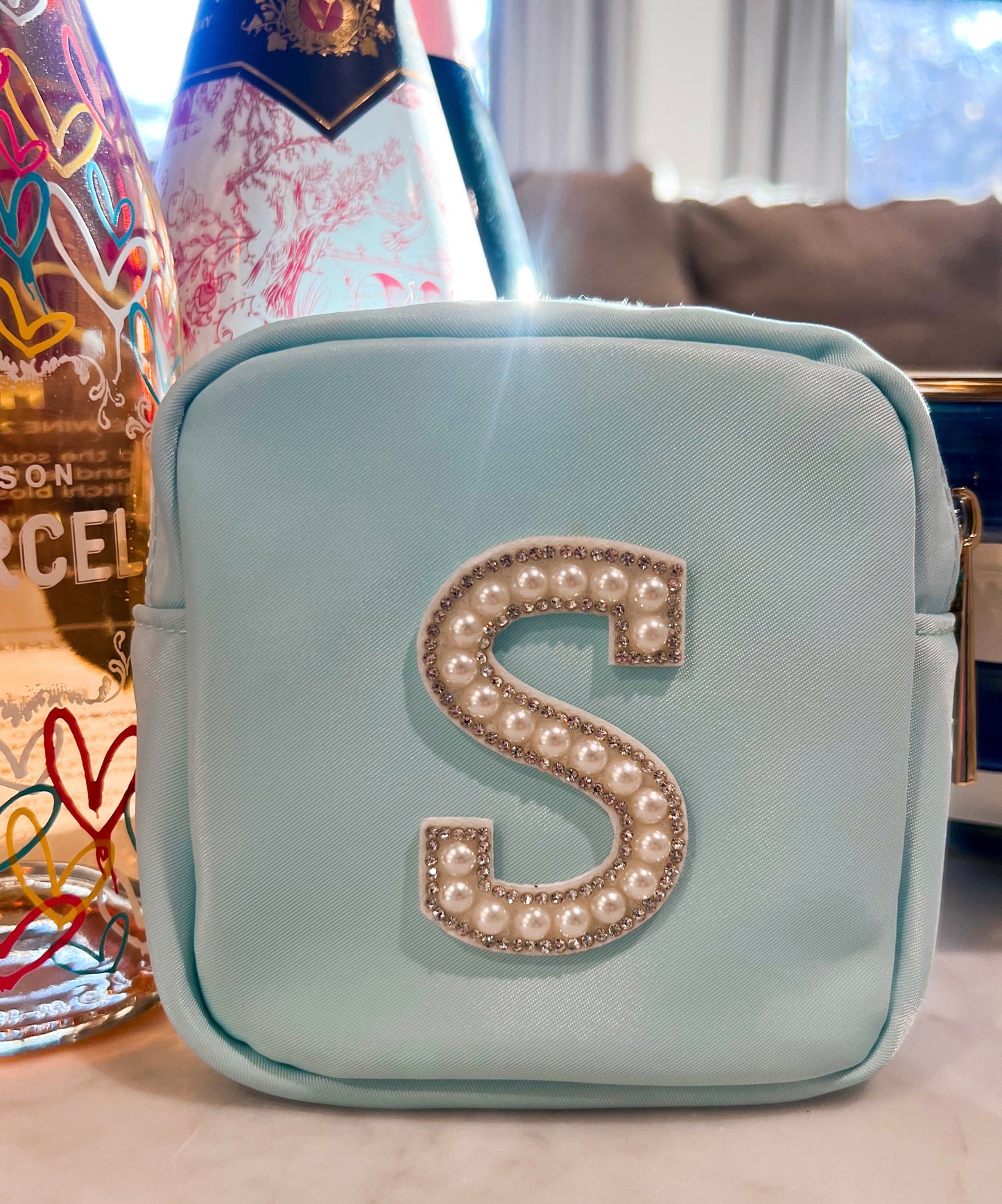 Light Blue Pearl Initial Letter Bag