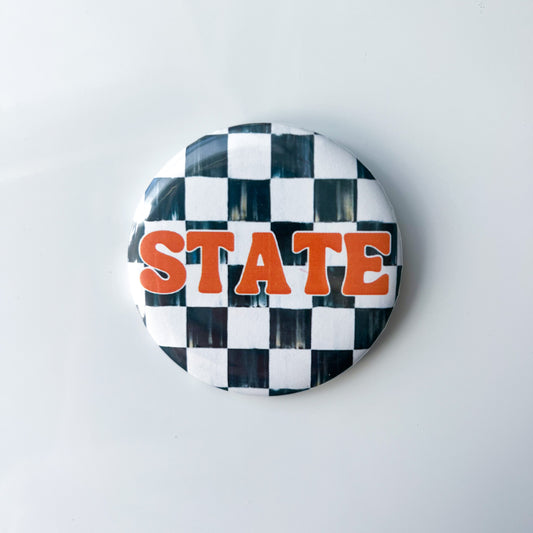 The cutest Oklahoma State inspired button! Cheer on the cowboys in style with this 2.25inch pin back button. Go Pokes!