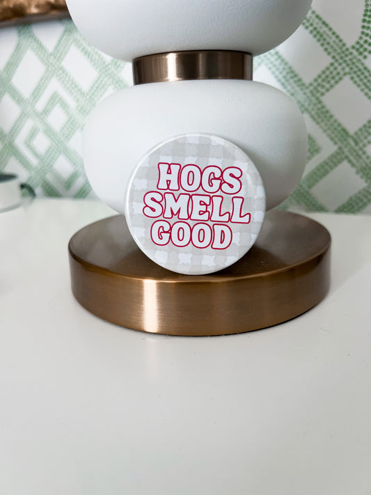 Hogs Smell Good Gingham Button